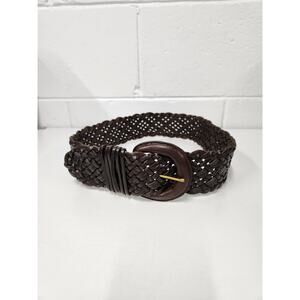 Unbranded Women's Lather Wide Braided Woven Belt, Size S/M, In Dark Brown. Boho